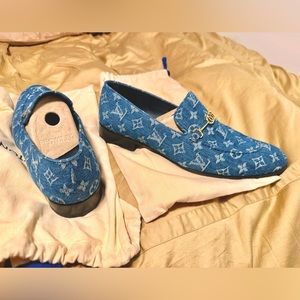 Men’s Monogrammed Louis Vuitton Denim Loafers.
